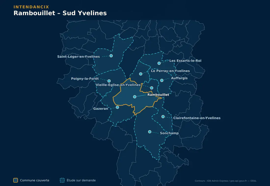 Carte du secteur Rambouillet et Sud Yvelines couvert ou étudié par Intendancix