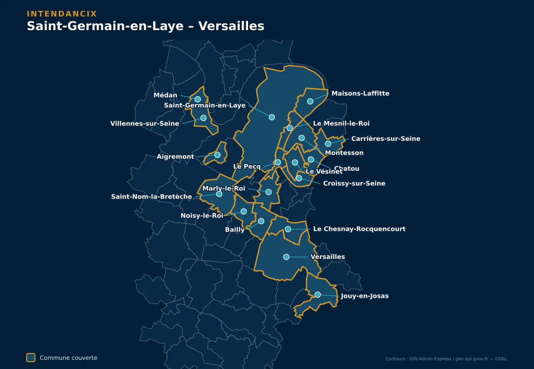 Carte du secteur Saint-Germain-en-Laye — Versailles couvert par Intendancix