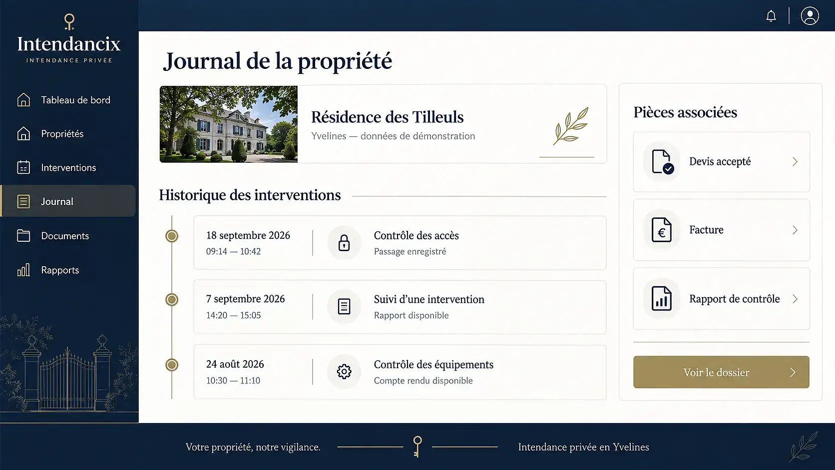 Aperçu de démonstration du livre chronologique d’une propriété